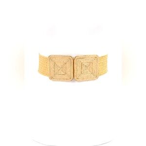 Square Buckle Elastic Straw Statement Belt
